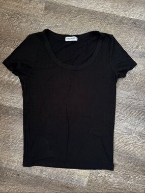 Black Ribbed Scoop Neck Women's Top